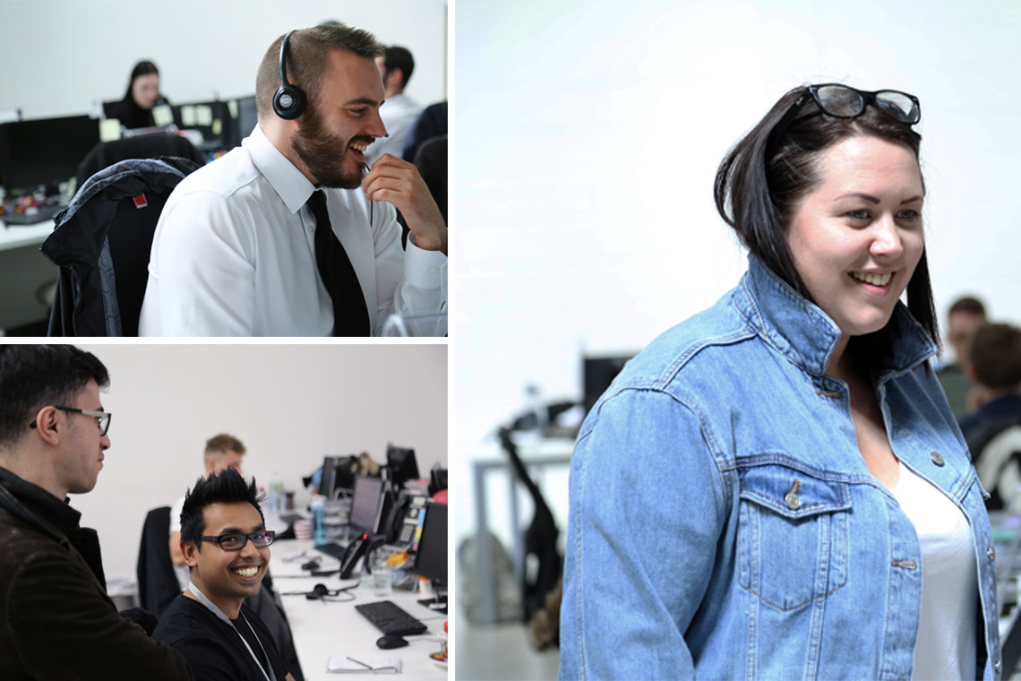Multiple images of Eduspot staff in the office smiling