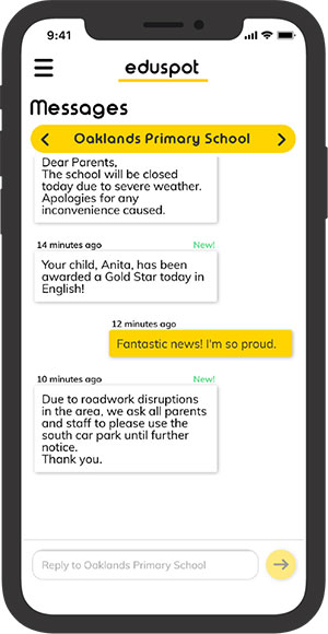 Screenshot of the Teachers2Parents app on a phone.