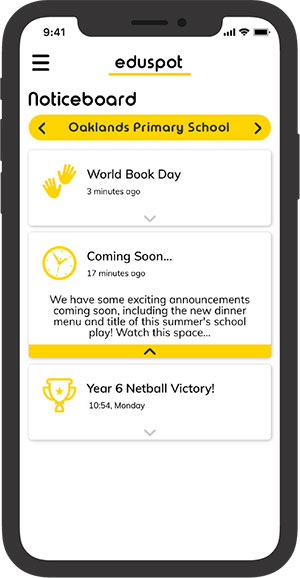 Screenshot of the Teachers2Parents app on a phone.