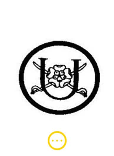 underhill school logo, black with a rose and two swords