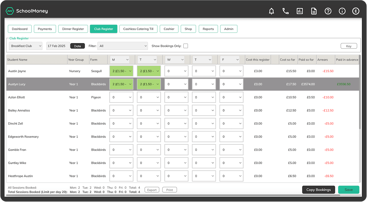PRODUCT_SCHOOLMONEY Club Bookings 2